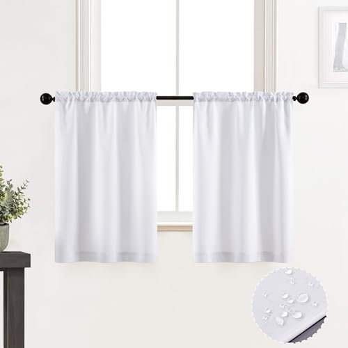 Wasserdichte Bauernhaus-Küchenvorhänge, 76.2 cm Länge, kurz, 90 % Verdunkelung, weiß, Badezimmer-Vorhänge, Fenster/Privatsphäre, kleine Café-Vorhänge, Mädchenzimmer, Wohnmobil-Jalousien