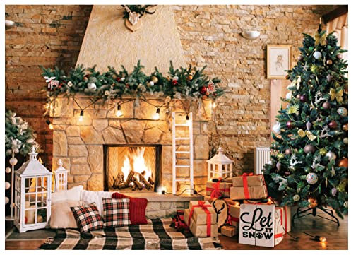 AIIKES 10x8FT Weihnachten Kulissen für Fotografie Weihnachten Kamin Foto Kulissen Vinyl Weihnachtsbaum Fotografie Kulisse Photo Booth Studio Requisiten 11-784