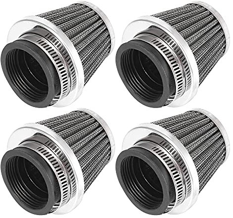 Motoforti Filtro dell'aria per moto, universale, 42 mm, 4 pezzi, rotondo, affusolato, nero
