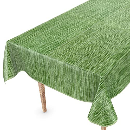 Tischdecke abwaschbar Wachstuch Wachstuchtischdecke 220 x 140cm mit Saum Leinen Textil Optik Grün Gartentischdecke Wachstuch