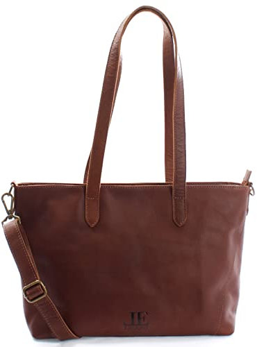 LECONI Schultertasche Henkeltasche für Frauen DIN-A4 Businesstasche für Notebook Handtasche Leder Shopper für Damen 40x27x13cm braun LE0071-buf