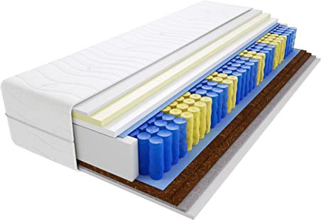 Godre Matratze 165x185 cm Doppelmatratze, H3 & H5 Federkernmatratze, Taschenfederkernmatratze 25 cm Hoch Kokosfaser Visco Memory Rosshaar Hypoallergene, HR-Schaum, Gesteppter Bezug Mali Max