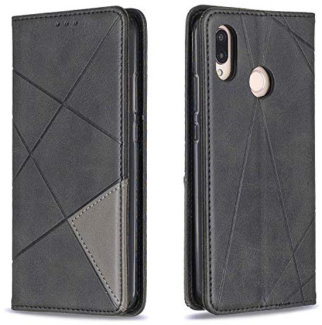 Posanter Funda para Huawei P20 Lite, PU Cuero Flip Carcasa Fundas Móvil de Tapa Libro con Cierre Magnético, Tarjetero y Suporte, Capa Plegable Cartera, Flip Phone Cover Case (Negro)