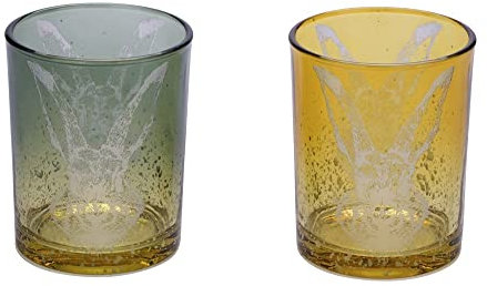 2er Set Windlichter Kerzen-Gläser Teelicht-Halter Osterhase Kerzenständer in gelb & grün - Oster-Deko Dekoration Ostern Tisch-Dekoration Frühling Osterfest