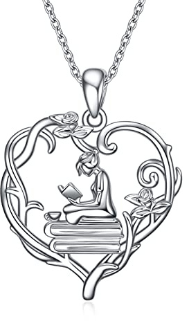 YFN 925 Sterling Silber Buchliebhaberin Halskette Lesen Mädchen Anhänger Graduierung Geschenk Schmuck für Frauen Mädchen