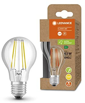 LEDVANCE LED Stromsparlampe, Filament Birne aus Glas mit E27 Sockel, Warmweiß (3000K), 4 Watt, ersetzt herkömmliche 60W-Leuchtmittel, besonders hohe Energieeffizienz und stromsparend, 1er-Pack