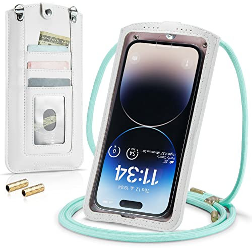 Casecond Handytasche zum Umhängen Universal Handy Tasche Kleine Umhängetasche Damen mit Handykette für iPhone 14 13 12 11 Pro Max XR Samsung Z Flip 4 S23 Ultra Plus Xiaomi Redmi Bis zu 7.3 Weiß