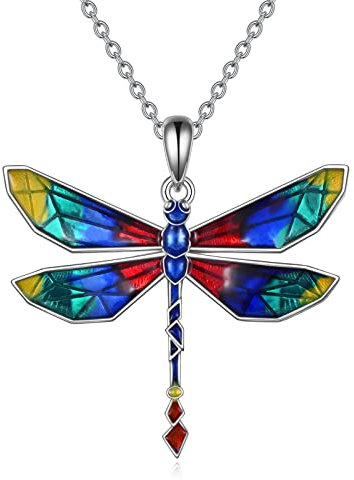 YAFEINI Libelle Kette für Damen - 925 Sterling Silber Anhänger Halskette - Schmuck Geschenke für Teenager Mädchen (Regenbogenfarben)