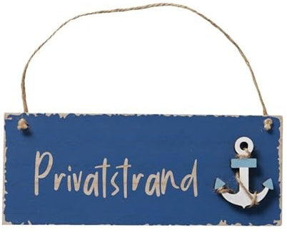 Holzschild Privatstrand 25x10cm Schild blau braun b728 Hänger Holz Boot Holzanker maritime Deko Anhänger Türdeko Türkranz Anker Holzobjekt