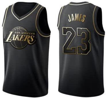# 23 J a m e s Schwarz Gold Basketball Jersey, Unisex ärmellose Sport Weste Shirt.,Schwarz,M