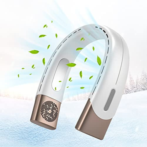 Tragbarer Halsventilator, USB Ventilator Halsventilatoren Leise, 4000mAh Tragbarer Handventilator Blattloser Hands Free Bladeless Fan, 5 Geschwindigkeiten Nackenventilator für Innen Außen (Weiß)