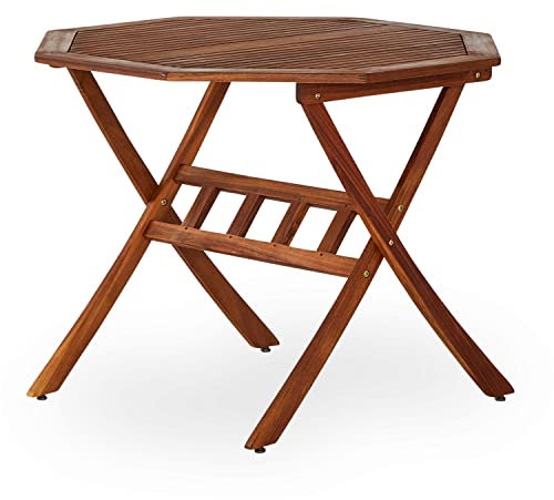 KHG Gartentisch für 4 Personen aus Akazien-Echtholz, Balkontisch klappbar, wetterfest, Outdoor, 120 kg belastbar, Dunkelbraun
