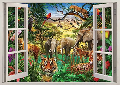 Wandtattoos DIY Wandkunst Aufkleber Wandbild Jungle Animals 3D Wall Sticker Art Poster Decals Murals Kids Room Nursery -50x70 cm