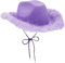 Aunaeyw Cowboyhut für Damen, Cowboyhut, flauschige Federkrempe, Cowboyhut für Saumparty, Urlaub, Kostümparty, Spielen, Halloween, Cosplay, purple01, Einheitsgröße