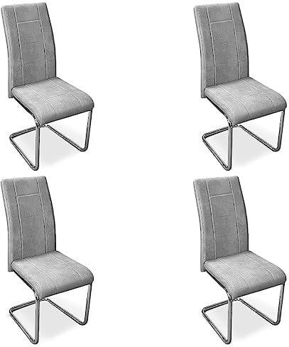 Homey Pack de 4 Sillas Tapizadas para Salón, Comedor. Acabadas en Marengo con Patas Cromadas, Modelo Skadi, Aluminio, 42,5 cm (Ancho) x 52 cm (Fondo) x 99 cm (Alto)