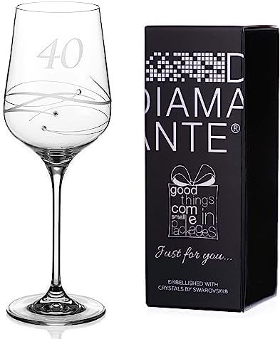 DIAMANTE 40th Birthday Wine Glass - ''Just for You - Single Wine Glass Present in Gift Box