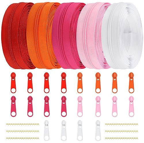 DOITEM 3 mm Reißverschluss 14 Meter Nylon Endlosreißverschluss Set mit Schieber und Zipper - 5 Farben