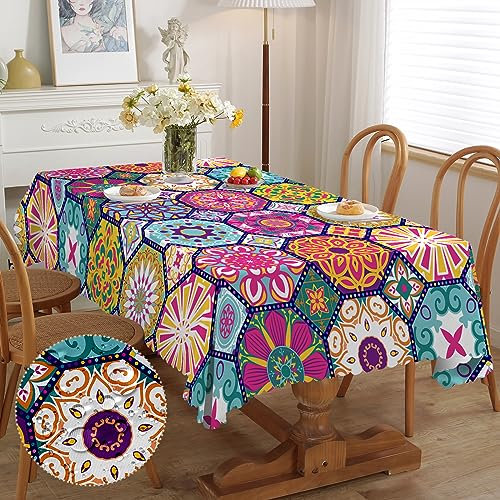 iEvery Tischdecke Abwaschbar Marokkanisch Mandala Tischdecken für Draußen Wetterfest Table Cloth Waterproof Polyester Tischdecke Rechteckig für Gartentisch Küche Garten Outdoor Party 140x180 cm
