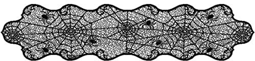 Schwarz Halloween Tischläufer, Tischläufer Spinnennetze und Spinnen mit Spitze Tischband Tisch Läufer Tischdeko für Halloween Deko Dekoration Schwarz for Halloween Party Home Dinner (black, One Size)