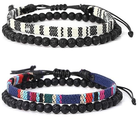 Lucktao 4er Set Surfer-Armband Herren & Damen,Handmade Perlen-Armband Boho Stoff-Armband,Hippie Sommer Strand-Schmuck,Sport Outdoor Damen Armband Handgeflochtenes Herren Armband.
