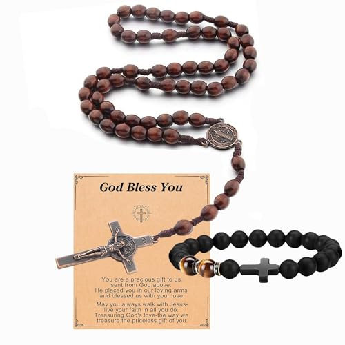 Royiwe Kreuz Halskette und Armband Set für Männer | Tigerauge Armband Geschenke, Religiöser inspirierenden Bibelversen Kreuz Armband, Glaube Geschenk für geliebte Männer, Vater, oder Junge (A)