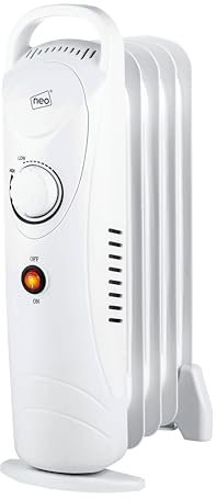 Neo 650W Oil Filled 5 Fin Electric Portable Heater Radiator Adjustable Thermostat (White)