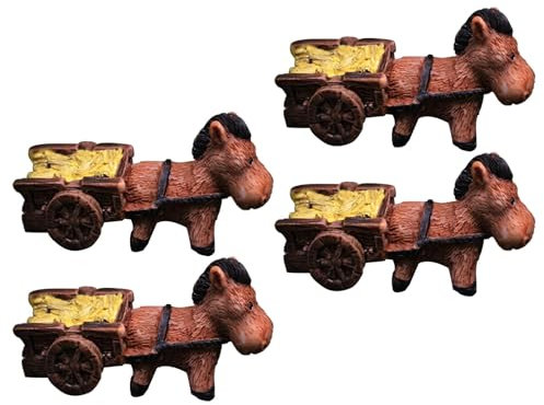 Esel, der Karren zieht, Esel-Dekoration für Zuhause | Esel-Pull-Cart-Skulptur 4 Stück - Harzornamente, Dekoration, Skulpturenfigur, Gartendekoration für den Innen- und Außenbereich, Wohnzimmer und Auß