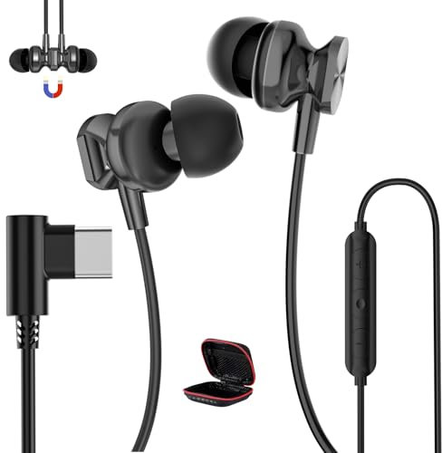 USB C Earphones for Samsung A16 A56 A36 S25 S24 S23 Right Angle Type C Headphone Type C Earphone Wired Earbuds Ear Plug In Ear with Mic for iPhone 16e 15 Pro Max One plus 13 Nord Mi 14T Pro Honor 200
