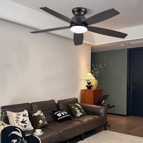 HUOLE Ventilateur de Plafond avec Lumière et Telecommande,132 cm avec Lumière LED à Intensité Variable,Dimmable LED Ventilateur Plafond pour Chambre,5 Pales,3 Vitesses,Timing
