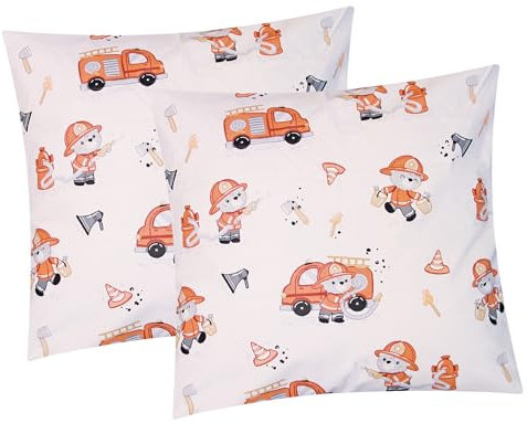 Renforcé Kissenbezug - 2er Set in 40x40cm - Feuerwehr - Kopfkissen-Bezug, Kissenhülle, Dekokissenbezug 100% Baumwolle Kinder (KY-Feuerwehrmann-40x40)