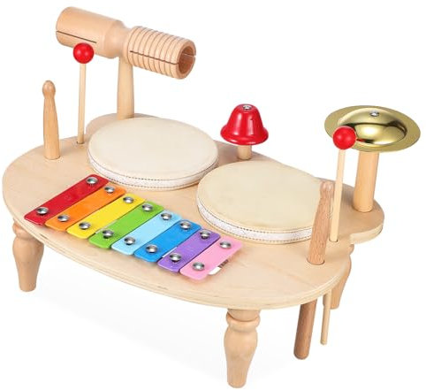 BESTonZON Ensemble Éducation Précoce Éducatif Batterie Ensemble Jouets pour Jouet Fille Jouets Jouets Musicaux Jouets pour 1-3 Xylophone Jouet Xylophone Tambours Tambour en Bois