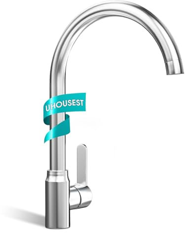 UHOUSEST Grifo Cocina, Acero Inoxidabl Grifo de Cocina,Con la Función de Rotación de 360°Grados, Es Regulable entre Caliente y frío, Con Accesorios de instalación