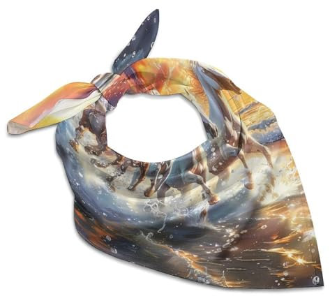KWQDOZF Halstuch mit Pferdemotiv, Sonnenuntergang, quadratisch, Haartuch, Bandanas, Handtaschen, Schals für Frauen, Geschenk