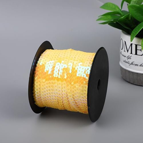 GreatRise 100 Yard Bunte Paillettenband Paillettenbesatz Glitzer Paillette Trim String Pailletten-Dekoband Pailletten Band Glitzerband Bastelband für Kleiderverzierung Stirnband Illusion Gelb