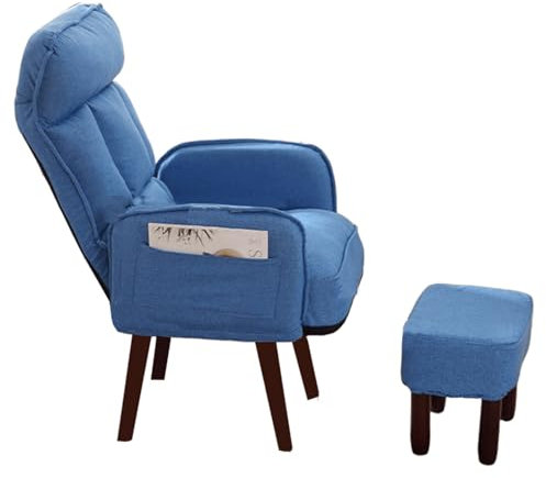 Drehsessel Wohnzimmer Modern Beine aus Massivholz 360° Schwenkbarer Computerstuhl Relaxsessel mit Verstellbarer Rückenlehne und Kissen für Schlafzimmer, Wohnzimmer(Blue,65cm)
