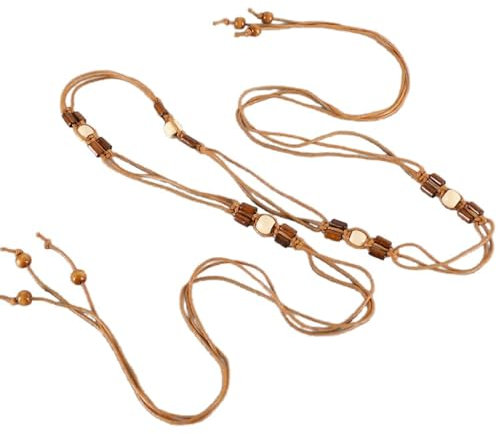 Whakano Ceinture tressée bohème de 165 cm pour femme, vintage, décorative, médiévale, corde, à glands, ceinture pour robe, jean, jupe, chemises longues, marron