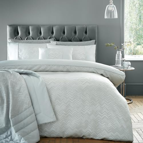 Portfolio Home Antibes Chevron Waves Silver Double Soft Easy Care Bed Linen Bedding Duvet Cover Quilt Set With Pillow Cases
