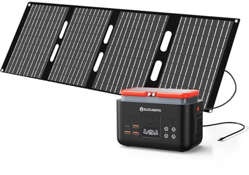 ELECAENTA Portable EM200 Power Station with 40W Solar Panel, 200Wh LiFePO4 Battery 200W Pure Sine Wave Outdoor Solar Generator, Supports 100W Fast Charge