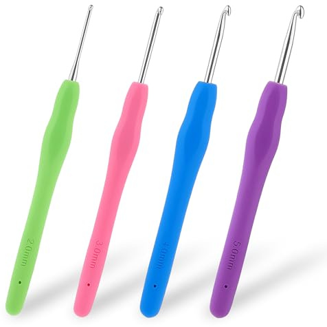 BOHUIZ 4 Stück Häkelnadel Set, Ergonomische Häkelnadeln, 4 Größen (Bunte) | Crochet Hook, für Anfänger, 2/3/4/5 mm, und Häkelliebhaber