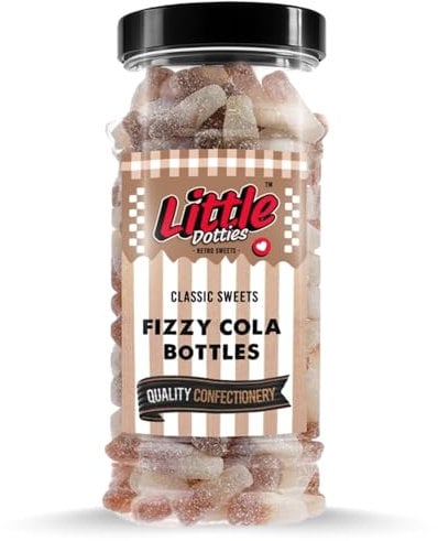 Original Fizzy Cola Bottles Retro Gift Jar – by Little Dotties | Traditional Candy Treats | Pick and Mix Sweets | 585 grams | Perfect for gifts.