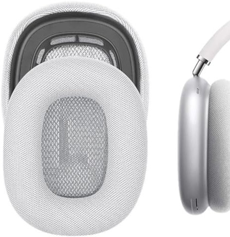 Ersatz-Ohrpolster für Kopfhörer - 3-teiliges Set mit 2 silbergrauen Kunstleder-Ohrpolstern und 1 grauem Kopfband Kompatibel mit Apple AirPods Max