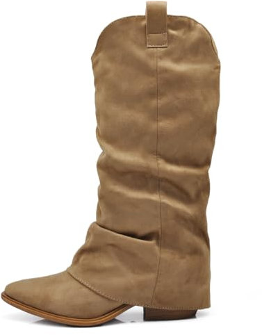 IF Fashion Scarpe Stivali Arricciati Da Donna Con Ghetta Risvolto 410-1 tortora camoscio N.36