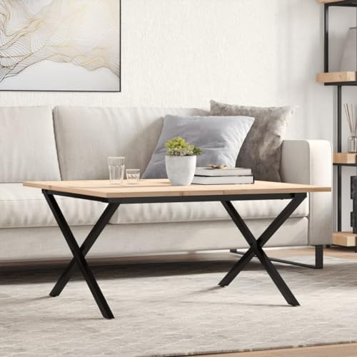 Homvdxl Kleiner Couchtisch 90x90cm Rustikaler Beistelltisch für 2-4 Personen, Quadratischer Holz Küchentisch für Wohnzimmer, mit X-förmigen Stahlbeinen