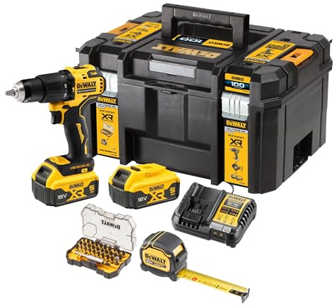 DEWALT XR 18V hammer drill and screwdriver - 2 batteries 5.0Ah - Charger - Tape measure 5 m - Screwdriver case