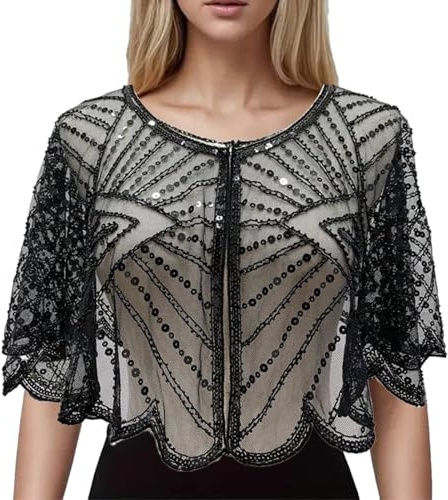 Flapper-Schal, Vintage-Schal, Abendkleider, Capelet, Spitzen-Wraps für Kostüm, Cosplay, Date, Maskerade, Abschlussball, Braut, Outdoor, Reisen, Fotografie, Zuhause
