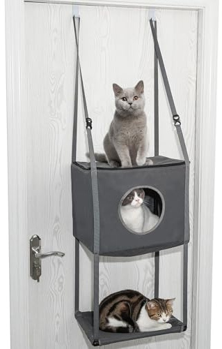 Qukoielly Foldable Cat Climber, Door Mounted Cats Hammock, Breathable Comfortable Cat Bed, Removable Adjustable Condo Door Mounted, Space Saving Cats Shelf, for Doors & Elevated Beds