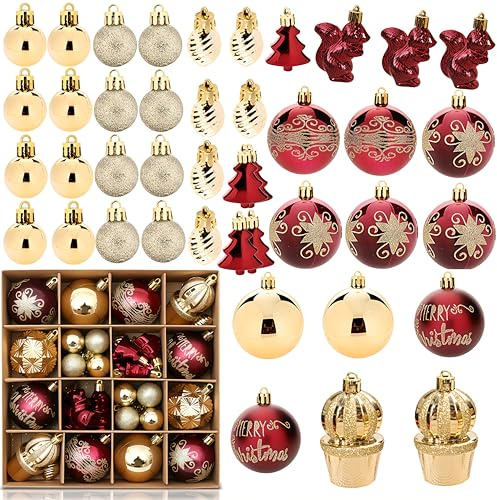42Pcs Baubles Christmas Decorations, Shatterproof Christmas Ball Ornaments, Red and Gold Bauble for Xmas Tree, Ball Balls Xmas Baubles for Winter Festive Holiday Home Office Decoration