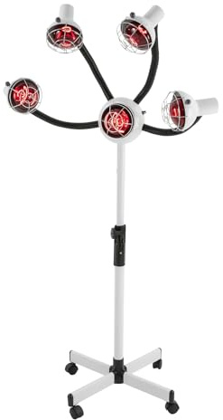 Infrarot Trockenhaube 750W mit Standfuß - 5-Kopf Wärmelampe 40-80°C & Höhenverstellbar 112-136cm - Friseur Trockenhaube Profi Salon (Weiß)
