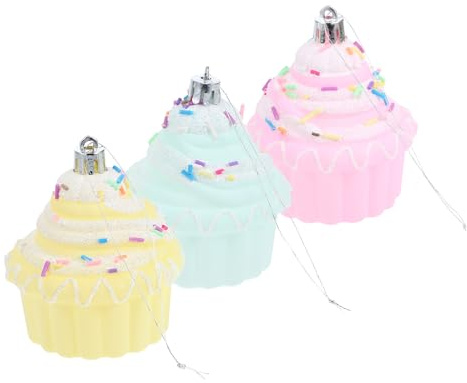 VANZACK 3pcs Christmas Cupcake Ornament Faux Cake Hanging Decorations for Xmas Tree Birthday Party Decor Artificial Dessert Cupcake Tree Ornaments