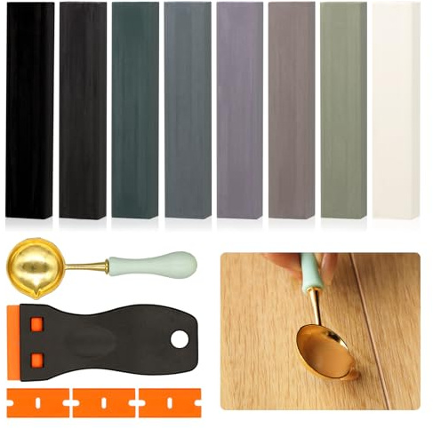 Pate a Bois 8 Couleurs Gris, Pate a Bois Rebouchage, Kit Reparation Parquet | Mastic Bois, Kit Reparation Carrelage, Parquet Stratifié, pour Trous, Rayures et Fissures sur Stratifié